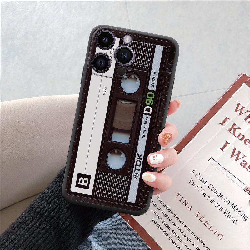 Módní, vtipná, měkká pouzdra na telefon s retro vzorem pro iPhone 15 Pro 6 14 XS 13 Max XR 12 Mini 7 Plus X SE 8 11 TPU nárazuvzdorný černý kryt