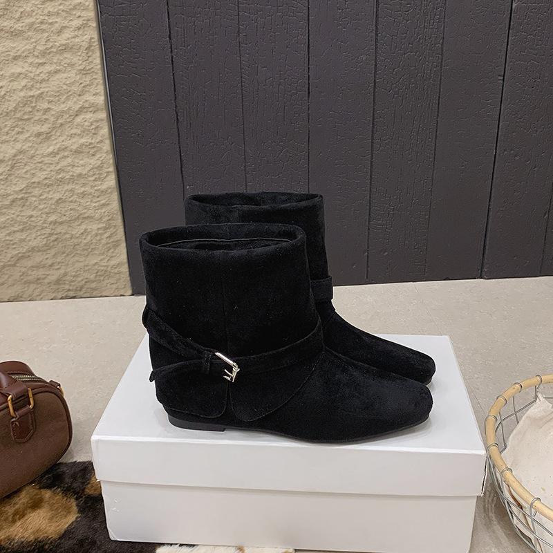 Beauty without inner height increase fashion boots short boots female rad autumn trousers new and thin French retro boots