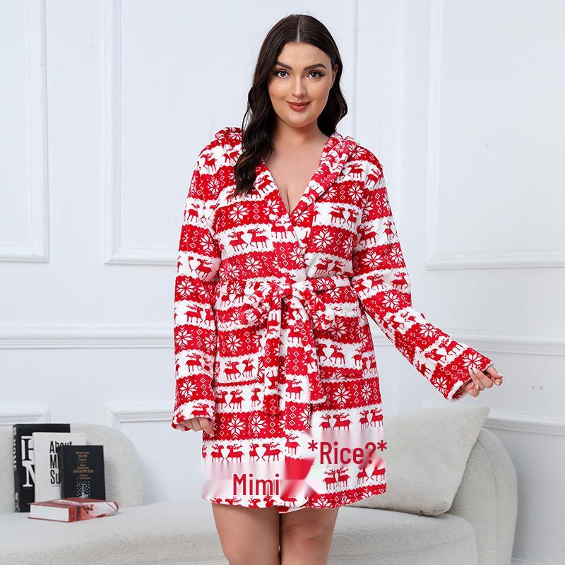 Puszysty Szlafrok Flanelowy Świąteczny Renifer Plus Size - Przytulny i Gruby