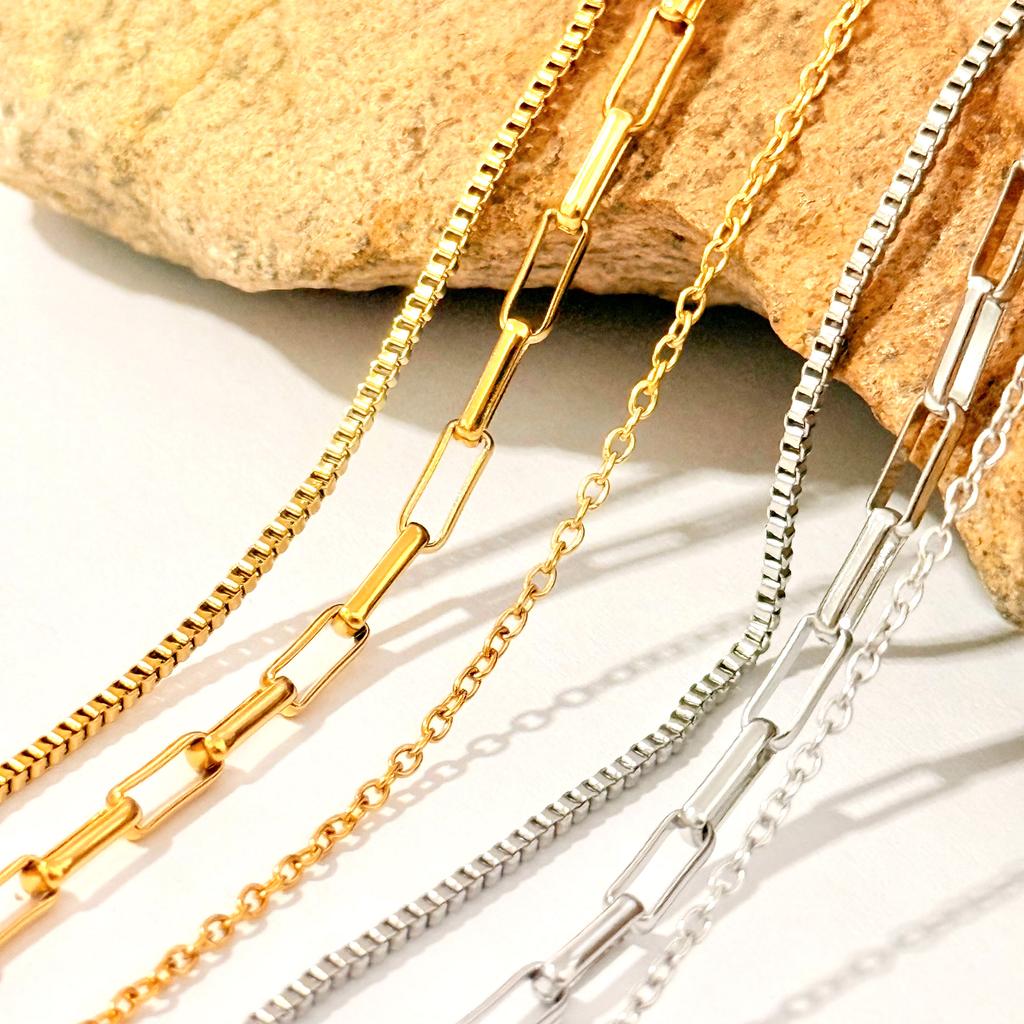 Geometric Modern Layering Necklaces with 18K Gold Plated Stainless Steel and Sweater Chain