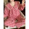 New Seasonal Nightwear for Women: Cardigan-Style Checked Pinafore-Neck Long-Sleeved Pyjamas with Trousers – Homewear Set
