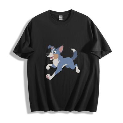 Cartoon Blau-Weiß Laufender Hund Grafik T-Shirt