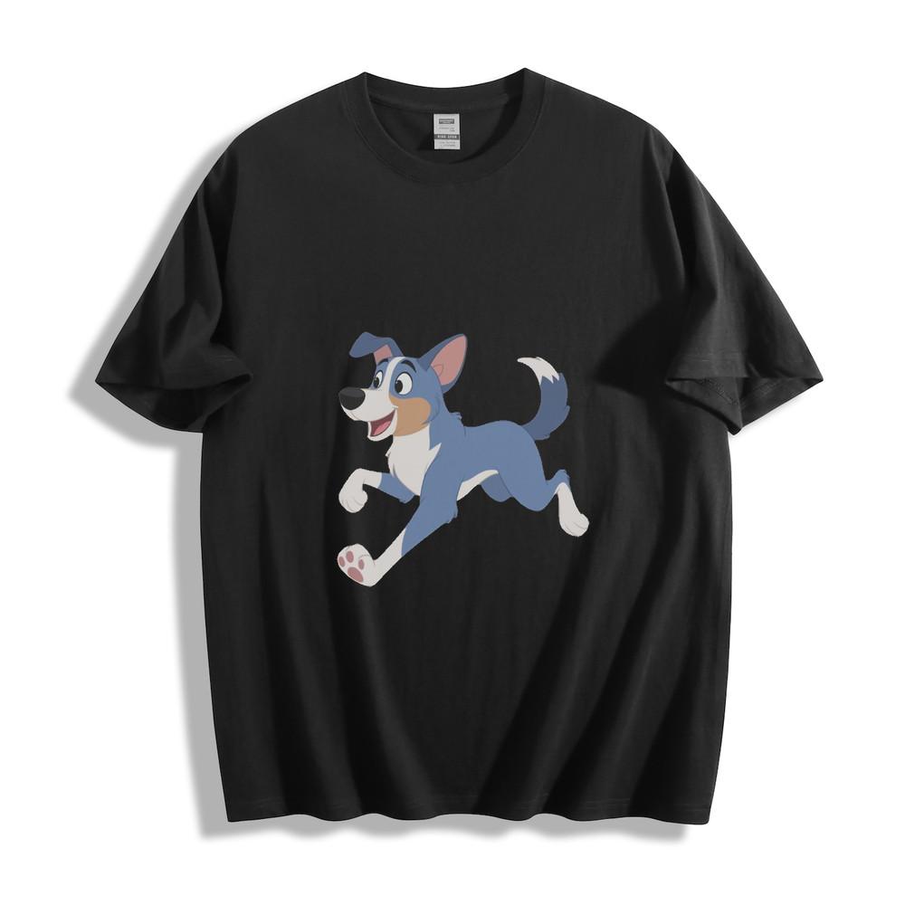

Cartoon Blue-White Running Dog Graphic T-Shirt XL