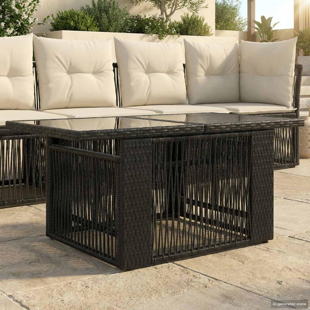 Garden Table Black 100 x 55 x 37 cm PE Rattan and Glass