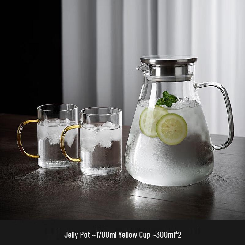 Glass Cold Water Jug Set 1.7L Jug + 2 Cups