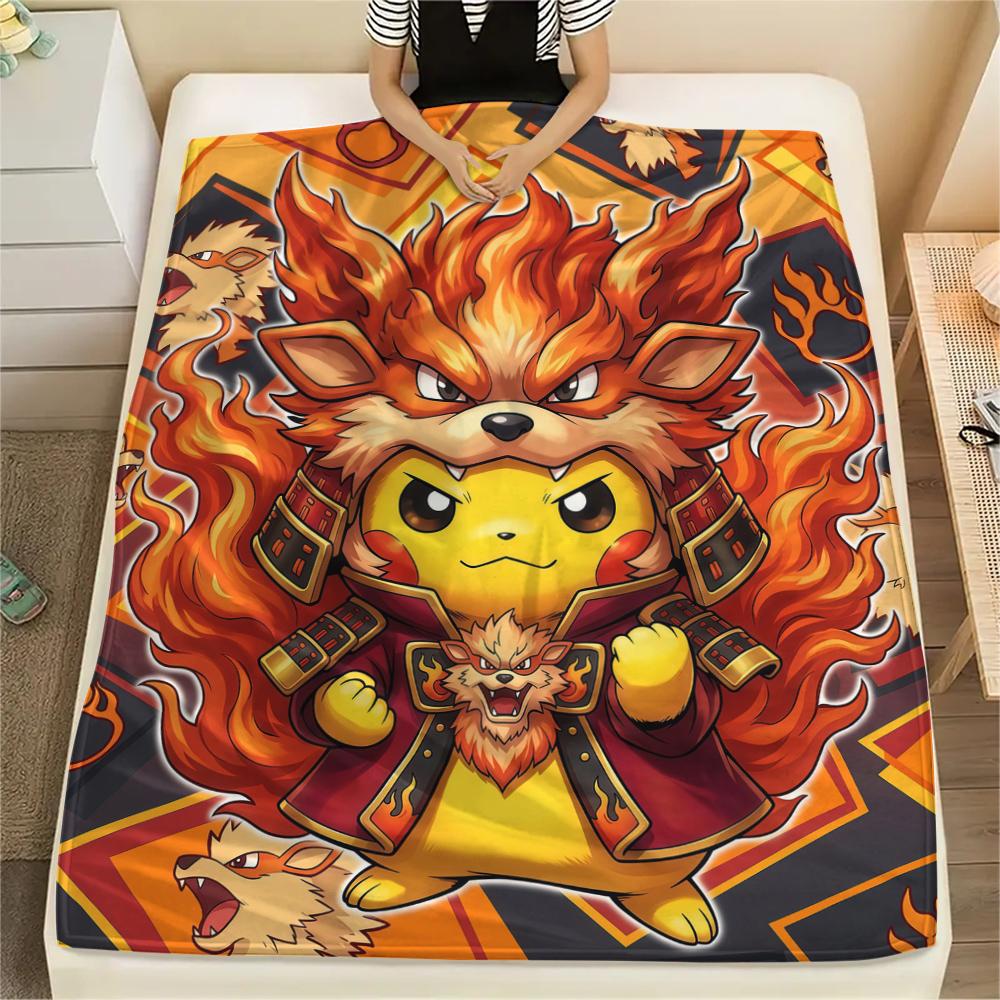 Cute Pokémon Print Flannel Blanket, Warm Comfortable for Bedrooms, Sofas, Beds, Chairs, Picnics, Travel -HE35
