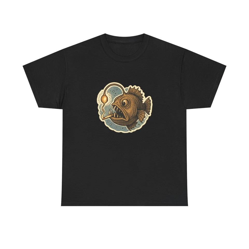 Unisex Adult T Shirt Angler Fish Lights Cigarette with Lantern Vintage Style