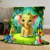 Cute Elephant In Floral Forest Scene Patterned Blanket, Flannel, Suitable for All Seasons, Home Decor, Warm and Cozy