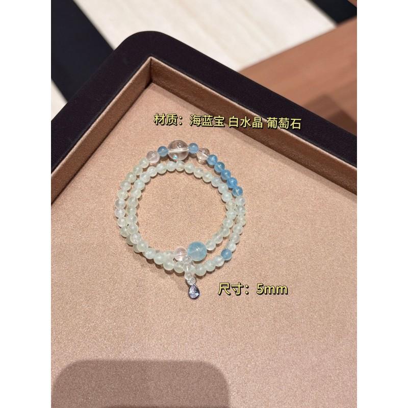 Natural Prehnite Aquamarine Double Strand Bracelet Fashion Jewelry Women
