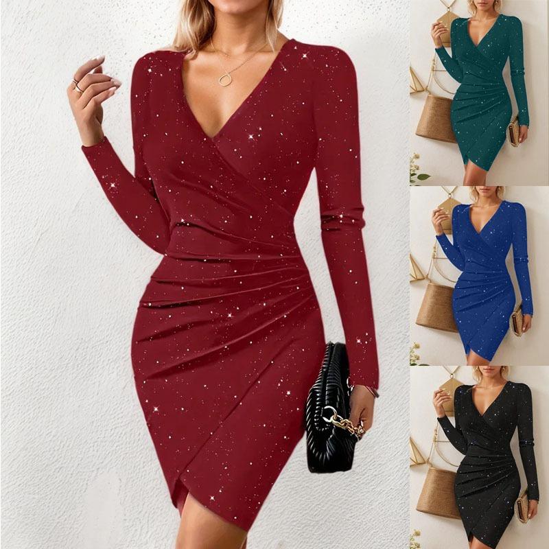 Frühling und Herbst Damen Einfarbig Flash Elegantes Kleid