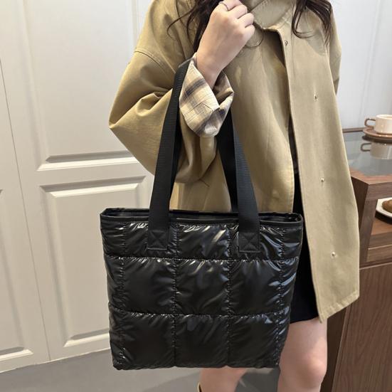 Puffer Tragetasche Damen Gesteppte Schultertasche Glänzende Puffige Handtasche Leichtgewichtige Geldbörse mit Reißverschluss für Arbeit Reisen Fitnessstudio Einkaufen