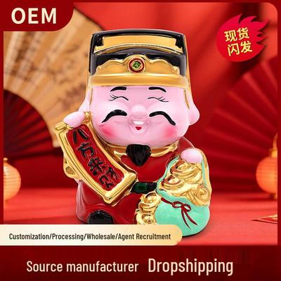 God of Wealth Ceramic Figurine - Entrance Decor, Desk Ornament, Housewarming & New Year Gift