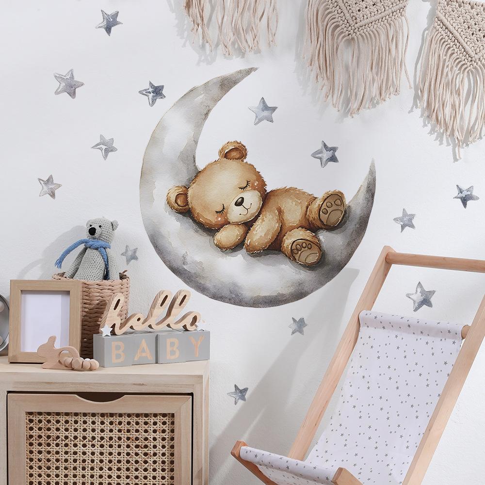 Cartoon Goodnight Bear Moon Star Home Background Beautification and Decoration Wall Stickers