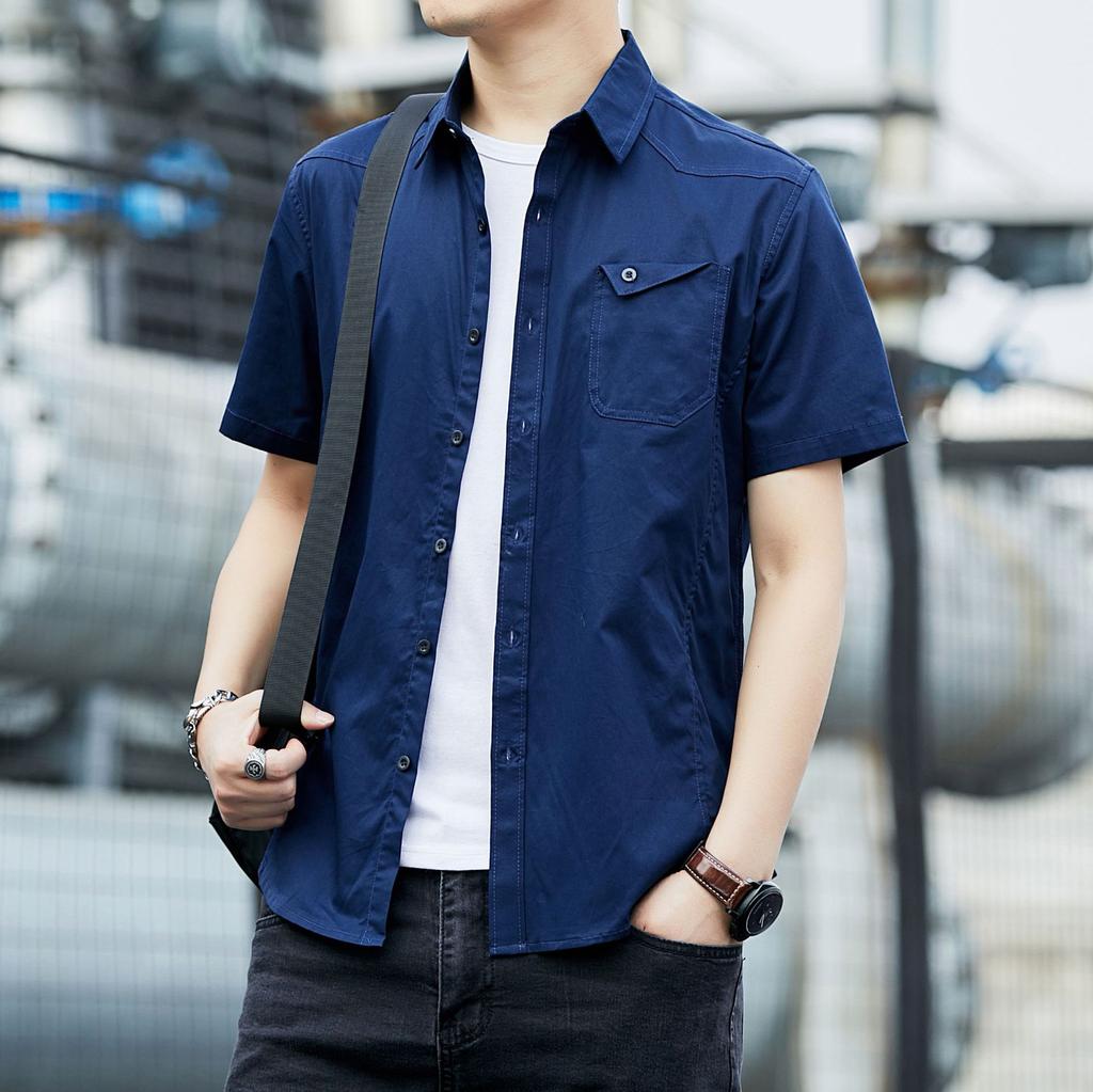 Men's Short Sleeved Shirt Large Solid Color Shirt Casual Coat Men's Top