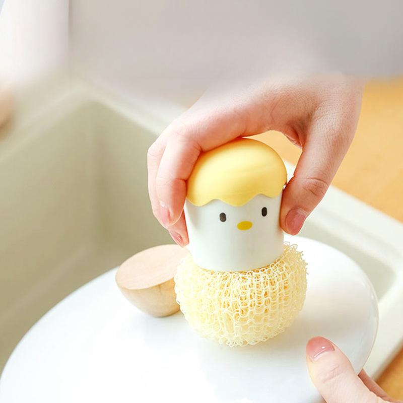 Kuchyňský hrnec a kartáč na mytí nádobí, nepouští ocelové kuličky, s rukojetí, vyměnitelný, vláknitá čisticí kulička, domácí odnímatelný čisticí kartáč