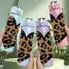1PC Leopard Texture Heart Shape Print 750ml Color Plastic Sports Water Bottle Leakproof Flip Straw Lid Suitable for Sports Office Home Use