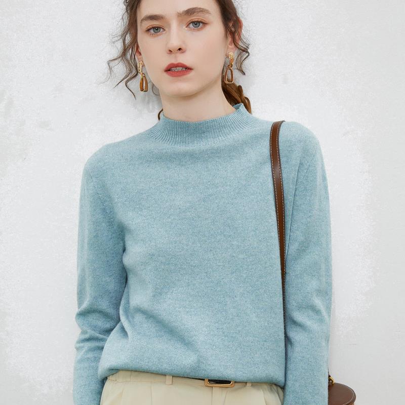 First-line Ready-to-wear% Wool Sweater Women's Semi-turtleneck Autumn and Winter Solid Color Loose Pullover Knitted Bottoming Sweater