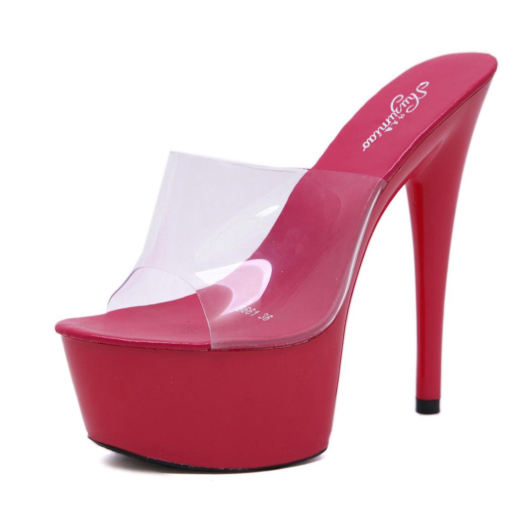 Damen Plateau Stiletto Mules, 15CM Peep Toe Römischer Stil Slip-On Partykleid Hausschuhe
