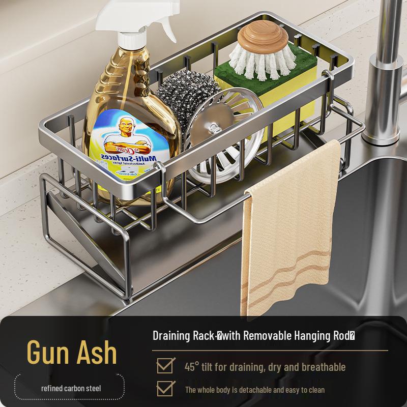 Punch-Free Spice & Rag Storage Rack for Kitchen Sink Faucet