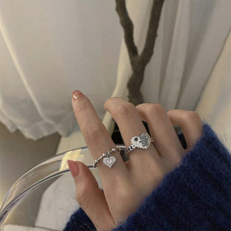 Copper New Simple Design Rings Heart Tassel Shape Retro Distressed Opening Handmade Ring Fashion Fine Jewelry