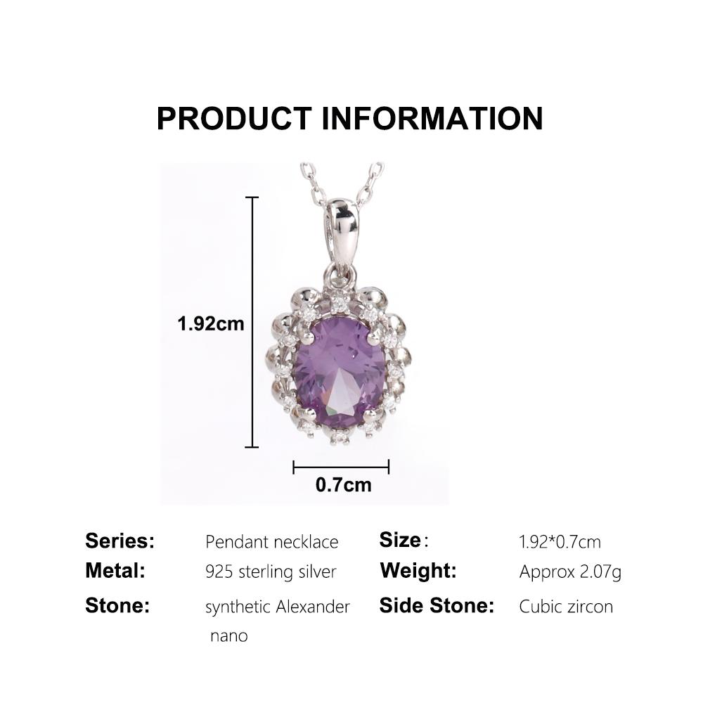 Women's Pendant 925 Sterling Silver Color Change Synthetic Alexander Nano Oval Necklace Fine Jewelry for Daily Wear