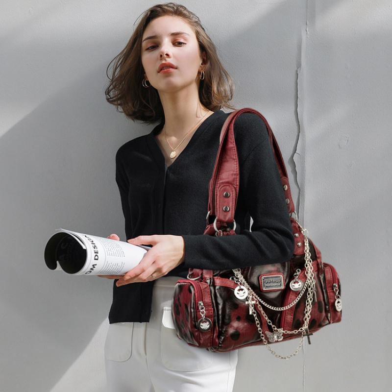 Bolso de Mano Retro para Mujer con Estampado de Leopardo, Piel Sintética, Decoración de Cadena, Gran Capacidad, Bolso de Hombro Versátil, Bolso Cruzado Tote con Correa Desmontable, Casual Diario