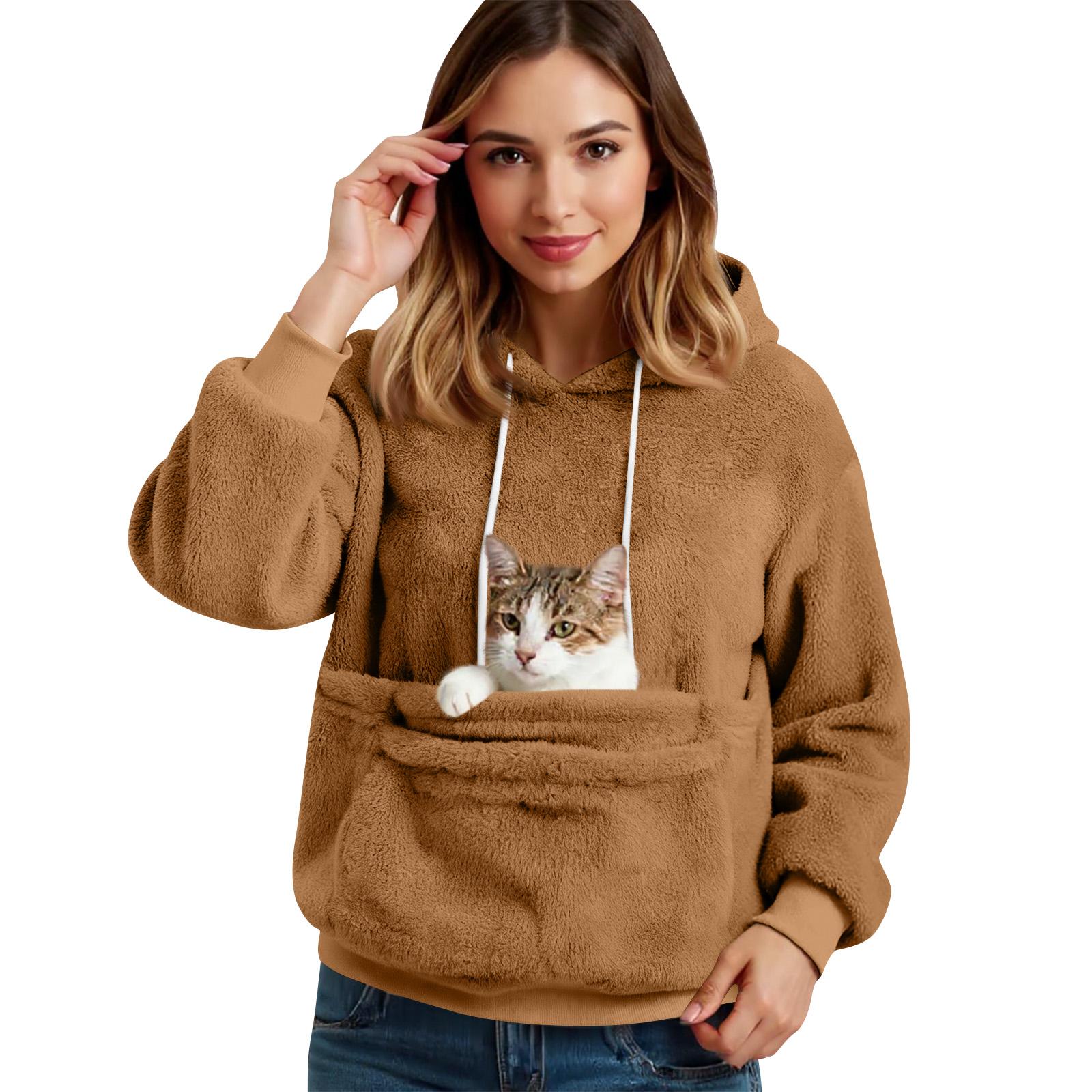 

Женская мода однотонный с длинным рукавом повседневный пуловер топ со стойкой воротником M коричневый