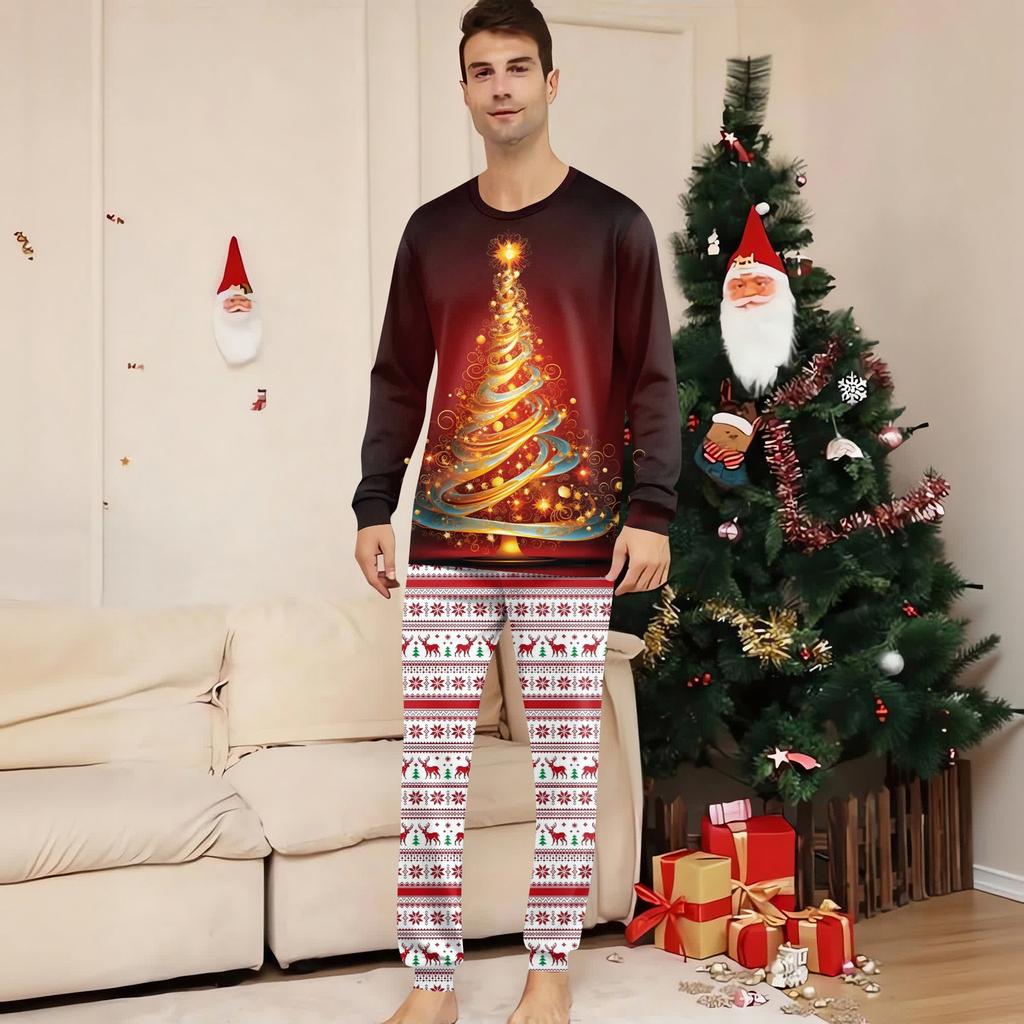 Family Matching Print Sets Pajamas Loungewear Outfits Family Matching Long Sleeve Tops+Pants Set