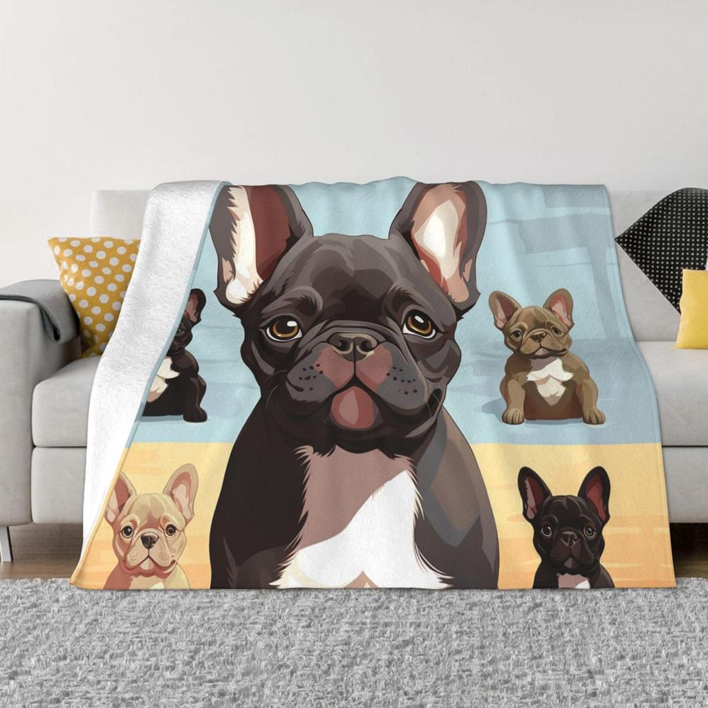 Cartoon bulldog Printed Blanket for Sofa Bed Travel Camping Living Room Office Conditioning Blanket for All Seasons Gifts