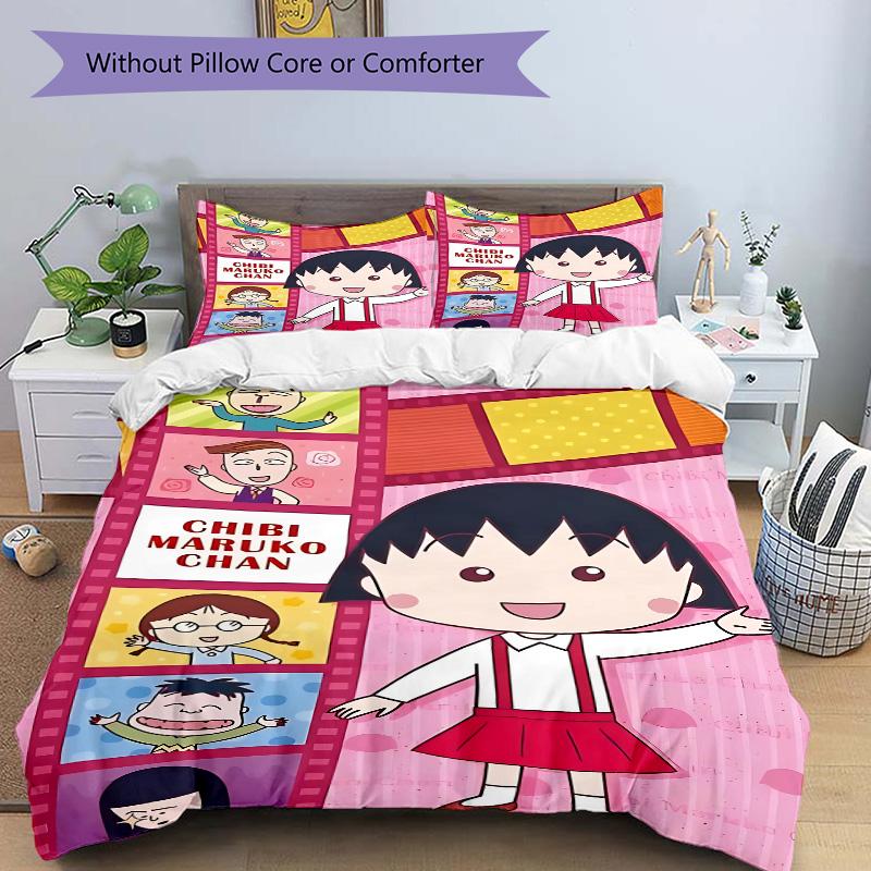 Chibi Maruko Chan Adventures Print 3Pcs Bedding Setduvet Cover With 2 Bedropillowcase Home Birthday Gift