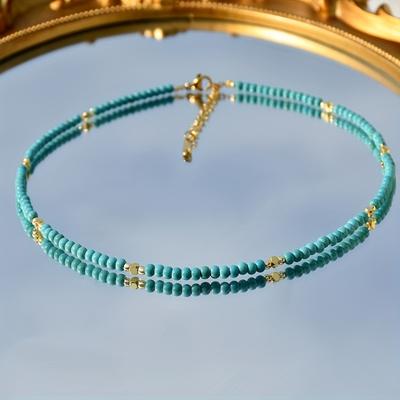 Boho Style Natural Turquoise Beaded Necklace, Minimalist Clavicle Necklace, Daily Wear Jewelry