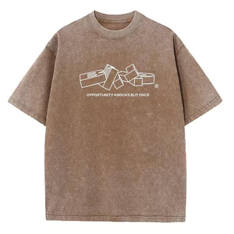 Summer Unisexs Vintage Washed  Cotton Cube Pattern Casual Unisexs Clothing TShirt Unisexs Style