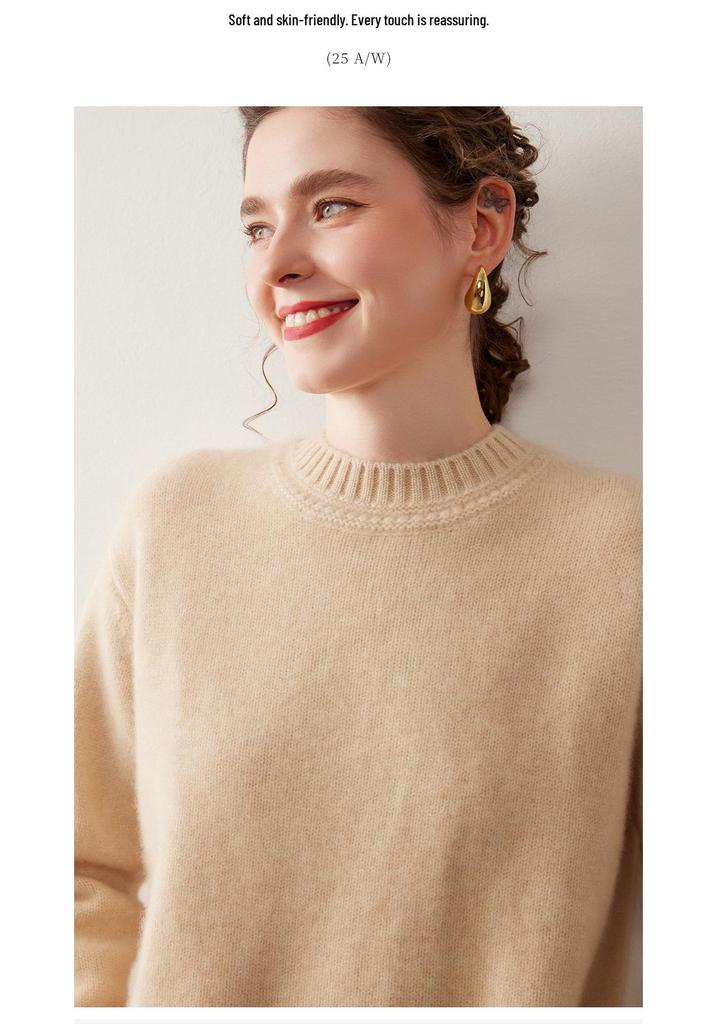 Autumn/Winter Cashmere Raglan Sleeve Women's Sweater - Loose, Slimming, Thick, Round Neck.