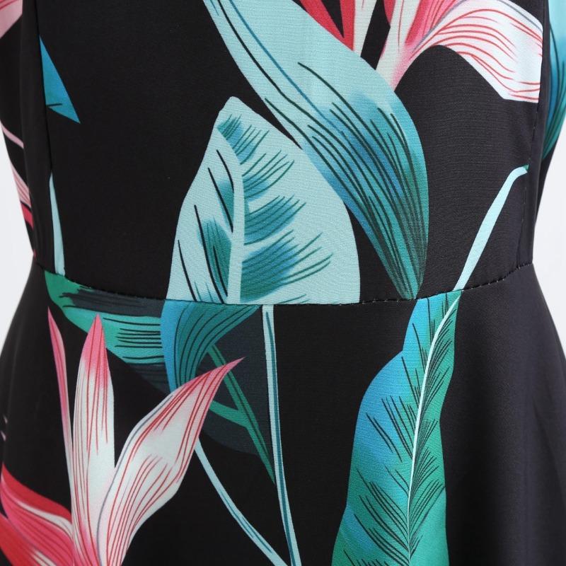 Source Summer Retro Women's Clothing Round Neck Cover Sleeve Printed Pendulum Dress Black Ribbon Waist