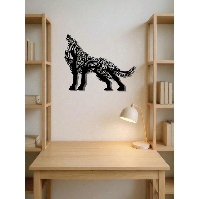 Gothic Wolf Metal Wall Art Handcrafted Howling Sculpture Black Decor