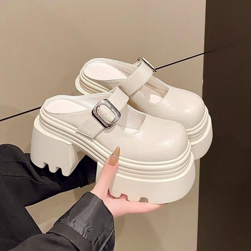 High-heeled Mary Jane bag head half slippers women's 2025 spring and summer new versatile small man height increase shallow mouth platform women's s