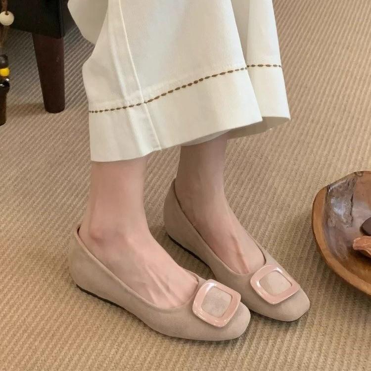 Korean version of fairy suede square buckle thick heel Mary Jane shoes 2025 new gentle with skirt commuter single shoes women