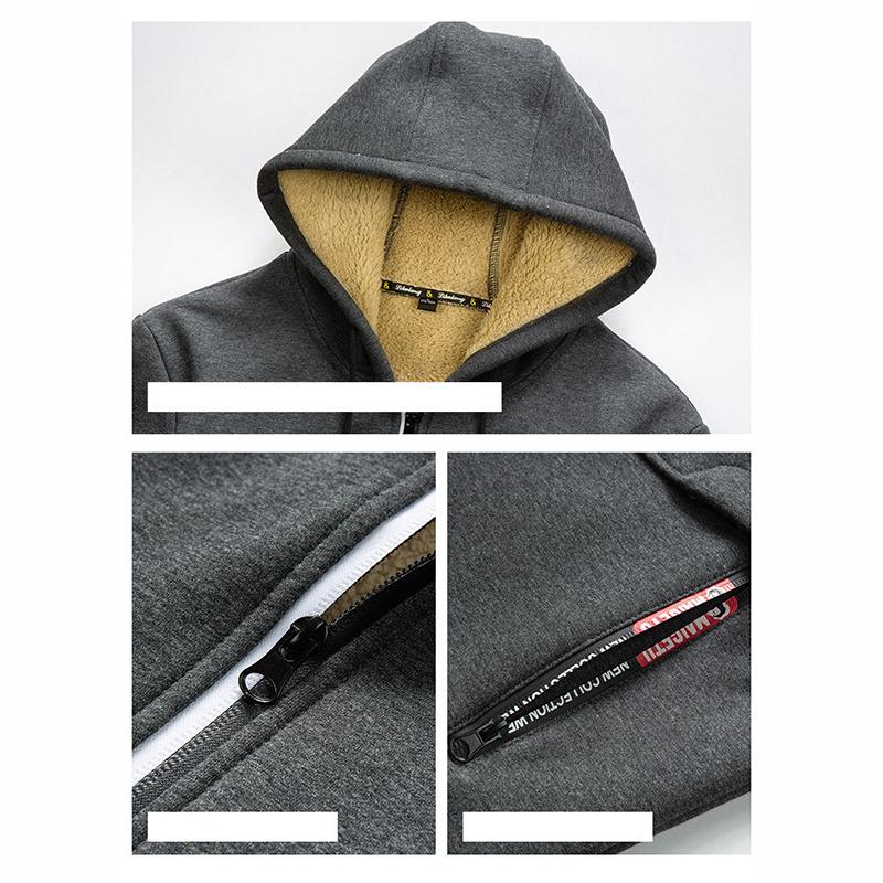 Hoodies Men Autumn Winter Thicken Fleece Sherpa Jacket Zip Up Hooded Coats Zipper Pockets Wear