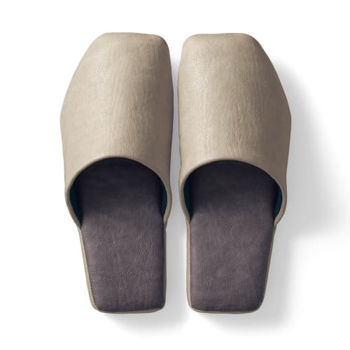 Belle Maison Washable Synthetic Leather Slippers, Perfect for Indoor Use, Light Beige