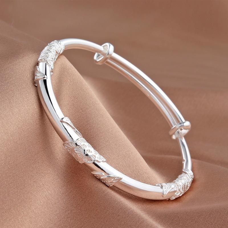 Fashion 925 Silver Adjustable Bracelets For Women Vintage Elegant Geometric Shiny Frosted Bangle Party Jewelry Gifts