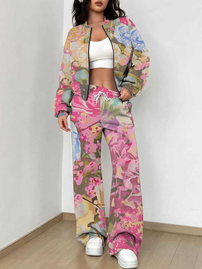 Retro Flower Explosion Autumn and Winter New European and American Women's Clothing Small Daisy Printing Suit Women