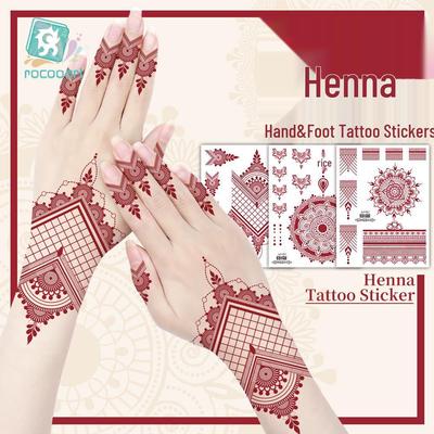 Rika New Zinnoberrote Spitze Henna Tattoo Aufkleber - Wasserdicht & Einweg für Handrücken