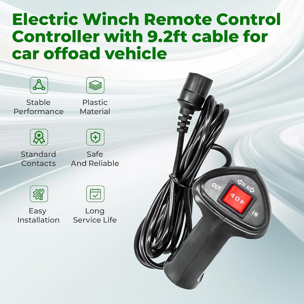 Winch Controller,3 Pin Electric Winch Remote Control Controller with 9.2ft Cable for Car Off Road Vehicle