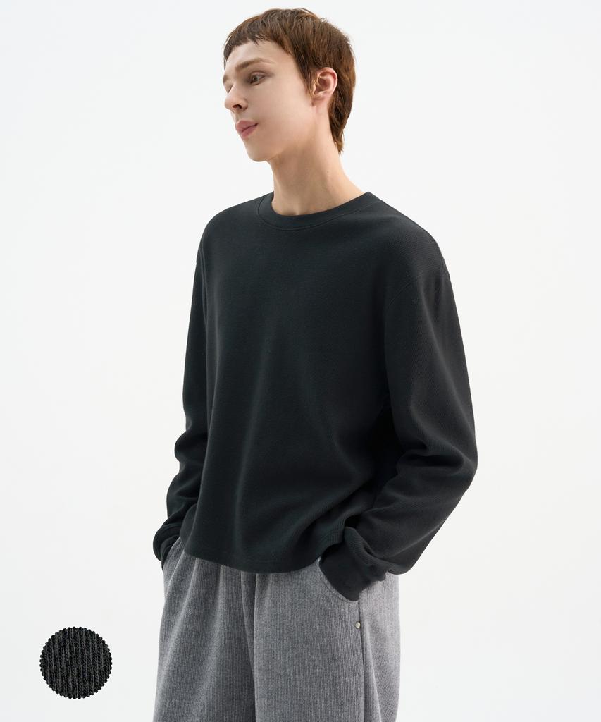 TRIP LE SENS Cover Stitch Crop Waffle Sweatshirt_Black