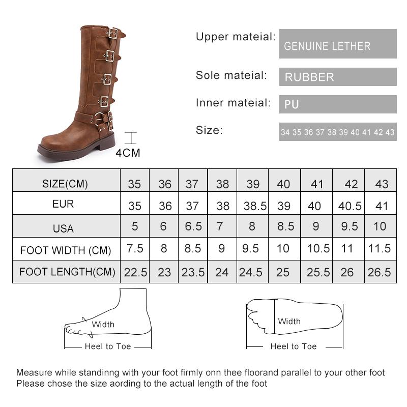 Fashion AIYUQI Western Cowboy Boots Women Vintage New Genuine Leather Knight Boots Women Square Toe High Boots Buckle Boots Women