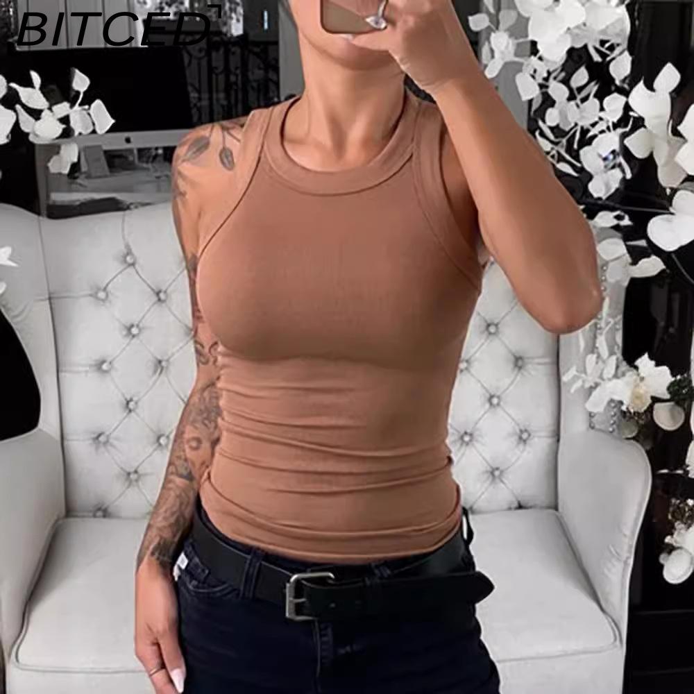 BITCED Women's Summer Solid-Colour Sleeveless Fitted Top
