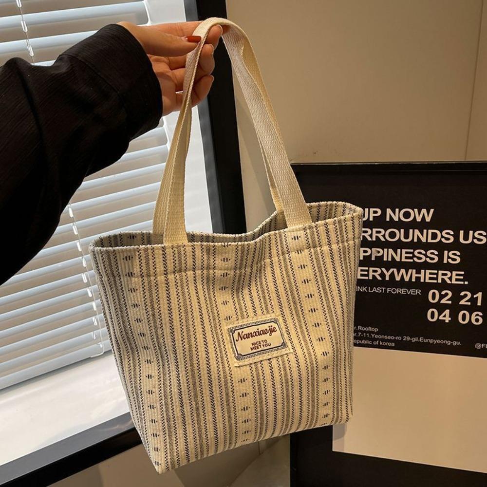 Classic Design Commuting Shoulder Bag Simple Striped Shopping Bag Canvas Tote Bag  Women Lady