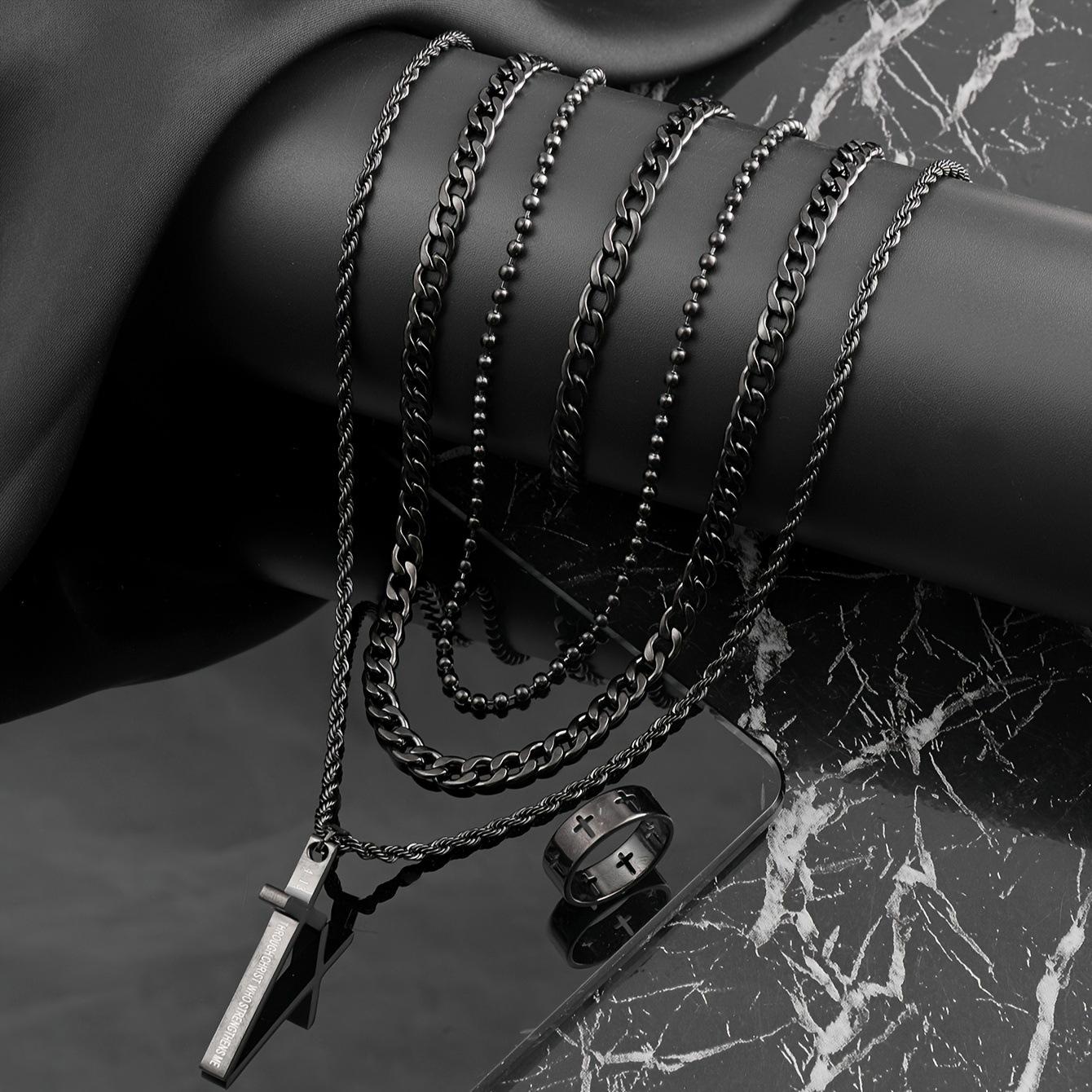 Jewelry Set Fashion Trend Cross Ring Necklace Personalized Titanium Steel Accessories Source Factory Ring-7No.