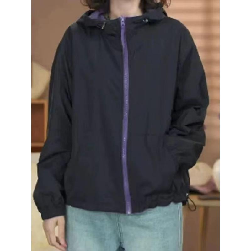 Chaqueta con capucha reversible estilo coreano protección solar cortavientos suave casual corte holgado abrigo