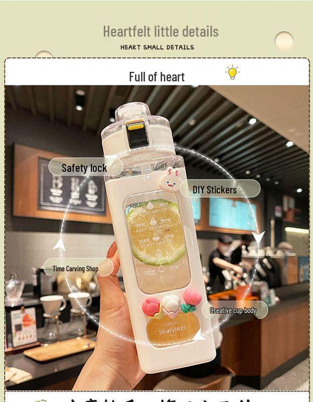 Tragbarer Damen-Wasserbecher mit großem Fassungsvermögen und Strohhalm, Sturzsicheres Design, Ideal für Studenten und Reisen, Koreanischer Stil.